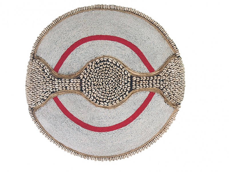 Beaded Shield - White With Red Ring and Cowrie shell Band and Trim Beaded Shield - White With Red Ring and Cowrie shell Band and Trim